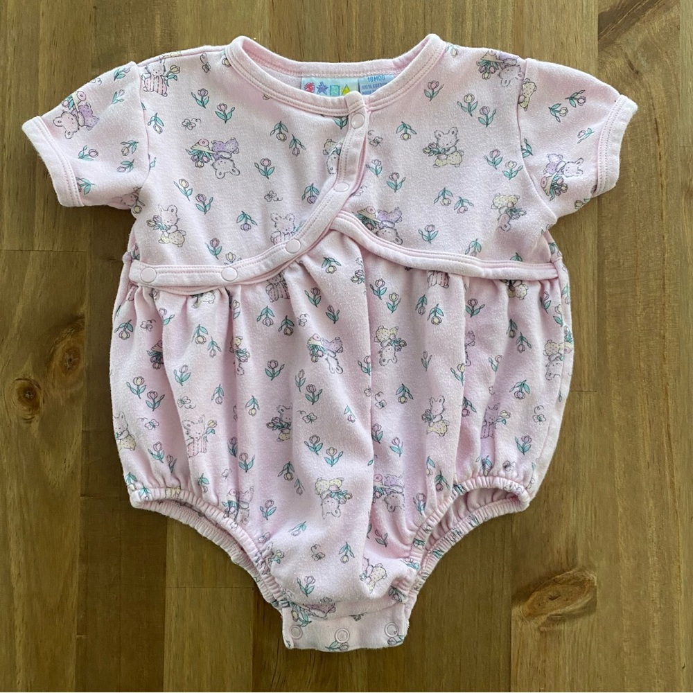 Vintage Miniwear Pink Bunny Floral Romper Size 18 Months 🐰🌷